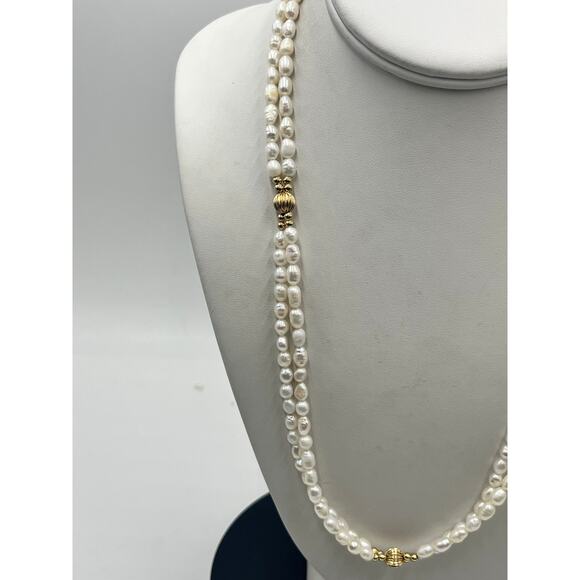 14k Yellow Gold Two Strand Potato Freshwater Pearl Gold Beaded
Necklace - Picture 2 of 9
